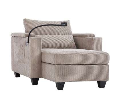 Convertible Chaise Lounge Sofa Chair With USB Ports, Cup Holders, Phone Holder And Storage