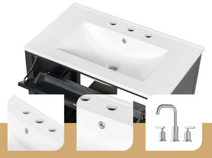 Modern Bathroom Vanity With Sink, 3 Drawers And Adjustable Shelf