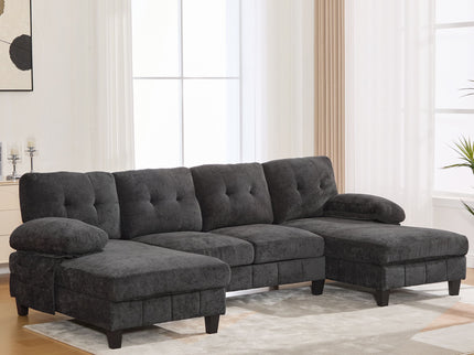 U-Shaped Sectional Sofa 103.5" Fabric Couch With Dual Chaise Lounges, Storage Pockets, Armrest Pillows