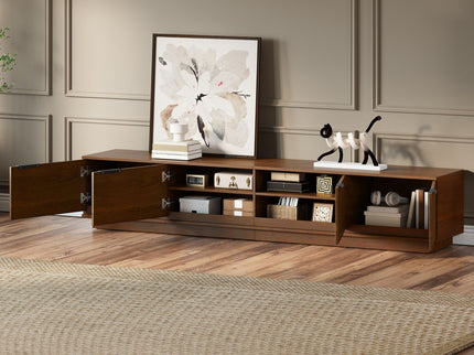 TV Stand, Entertainment Center With Fluted Door & Cable Management, Soft Closing Hinges - Walnut