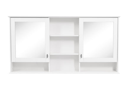 Wall Mount Mirror Cabinet With Adjustable Shelves - White