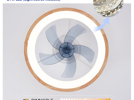 Ceiling Fans With LED Light Source And Remote Control, 3000 - 6500K Dimmable, 6 Speeds, Quiet DC Motor For Living Room - Natural Wood / White