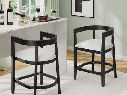 Modern Rubberwood Counter Stool Set With Upholstered Seats