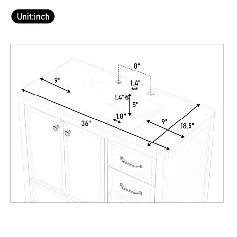 Elegant Vintage Bathroom Vanity With Sink And Soft Closing Door, 4 Drawers Of Different Sizes Frame