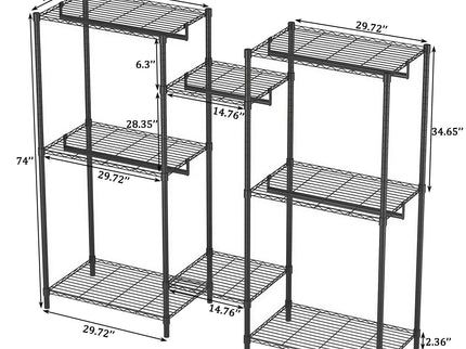 Heavy Duty Garment Rack With 8 Adjustable Wire Shelves And 5 Clothes Rails, Freestanding Closet Organizer Metal - Black