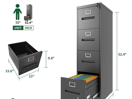 Premium Drawer File Cabinet With Lock, Metal Vertical Design, A4 Legal / Letter Size