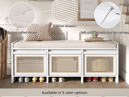 Entryway Shoe Bench With Drawers & Button Tufted Cushion
