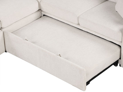 Sectional Sofa Convertible Pull-Out Bed With Storage Ottoman & USB Ports