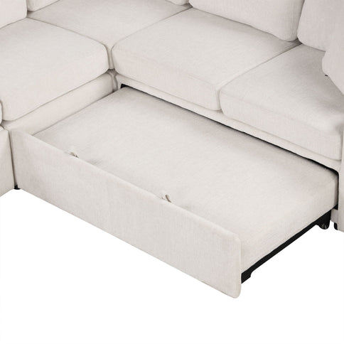 Convertible U-Shaped Sectional Sofa With Pull-Out Bed
