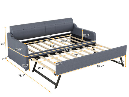 Upholstered Daybed With Trundle And USB Charging