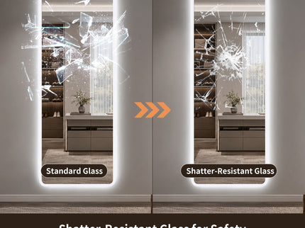 LED Full Length Mirror With Frosted Edge Lighting, 3 Color Temperatures