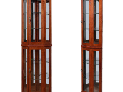 Corner Curio Cabinet With Lights, Adjustable Tempered Glass Shelves, Mirrored Back, Display Cabinet (E26 Light Bulb Not Included)