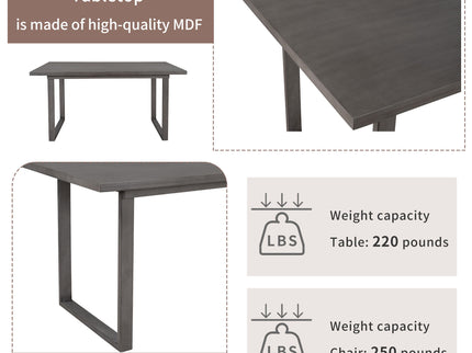 6 Pieces Family Furniture, Solid Wood Dining Room Set With Rectangular Table & 4 Chairs With Bench - Gray