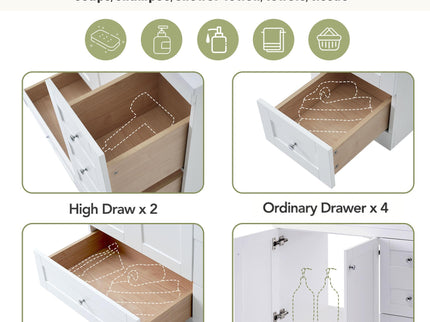 Shaker Free Standing Bathroom Vanity Cabinet & Sink, Soft Close Drawers, Soft Close Doors