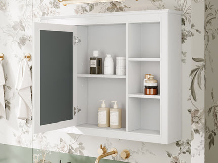 Wall Mounted Medicine Cabinet With Mirror, Storage Cabinet Featuring 6 Open Shelves And Adjustable Interior