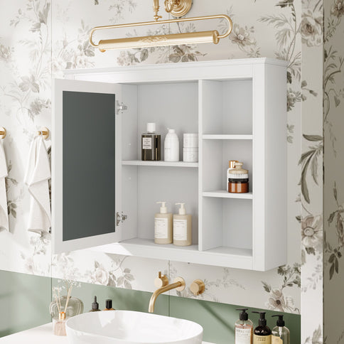 Wall Mounted Medicine Cabinet With Mirror, Storage Cabinet Featuring 6 Open Shelves And Adjustable Interior