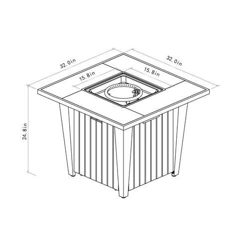 Morden Steel Fire Pit Table With Marble Tile Tabletop, Glass Wind Guard And Lid