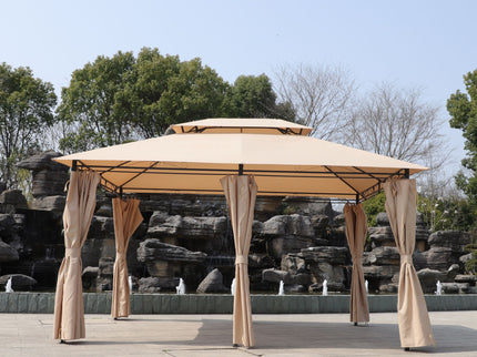 Outdoor Patio Gazebo Tent With Ventilated Double Roof And Sidewall