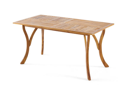 Outdoor Rectangular Table With Curved Legs And Perpendicular Wooden Slats Table Top