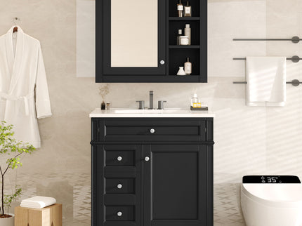 Bathroom Vanity With Medicine Cabinet, Royal Mirror Cabinet, Modern Bathroom Storage Cabinet With 2 Soft Closing Doors And 4 Drawers