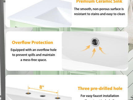 Bathroom Vanity Cabinet With Ceramic Basin, 3 Drawers And Adjustable Shelves