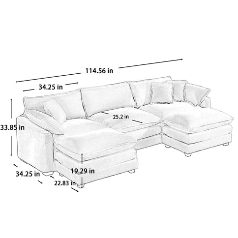 Modern Modular Cushion Sofa With Ottoman, Low Back, Deep Seating Sofa Set