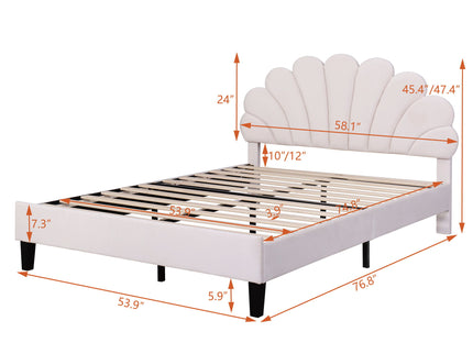 Upholstered Platform Bed With Flower Pattern Headboard