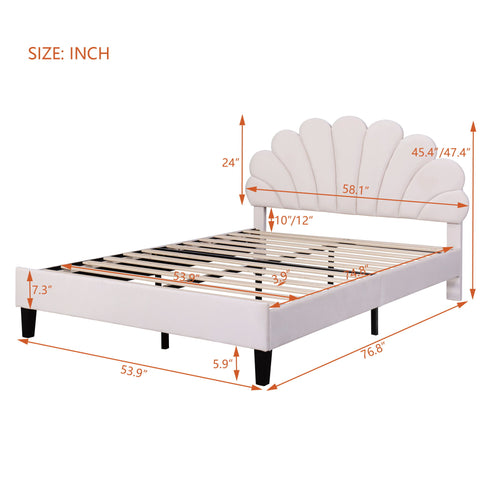 Upholstered Platform Bed With Flower Pattern Headboard