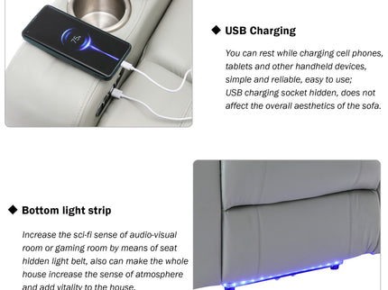 Power Motion Recliner Electric Power Recliner With USB Charging Port, Hidden Arm Storage, Convenient Cup Holder And tooth Speaker