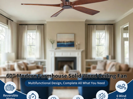 Ceiling Fan With Light And Remote Control, Noiseless, 6 Speeds Reversible, Quiet DC - Matte Black