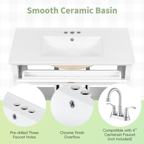 Modern Freestanding Bathroom Vanity With Sink, Cabinet, Soft-Close Drawers, Tip-Out Tray