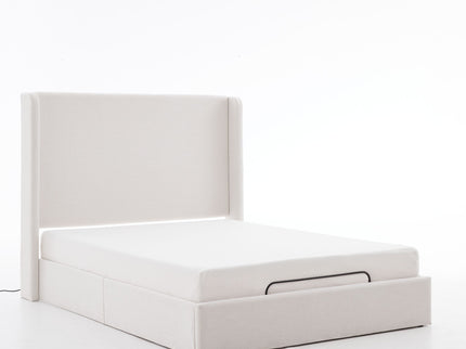 Caron - Queen Size Upholstered Wingback Bed With Adjustable Base Bundle Set - Ivory