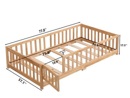 Solid Floor Bed With Door And Fence For Children
