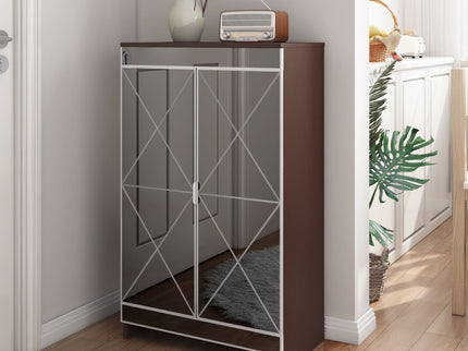 Elegant Decor Mirrored Shoe Cabinet With Edging Double Door Storage Cabinets Glass - Brown / Silver / Gray