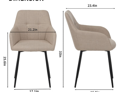 Dining Chair With Backrest And Wide Seat (Set of 2) - Beige