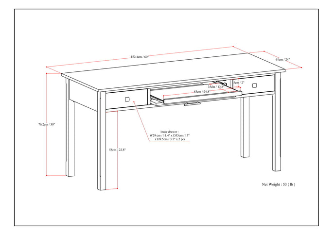 Avalon - Large Desk - Tobacco Brown