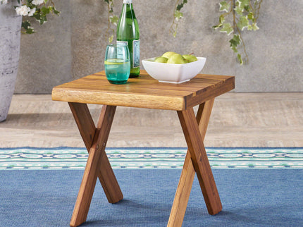 Passion - Outdoor Side Table With Cross Base And Slatted Top - Teak