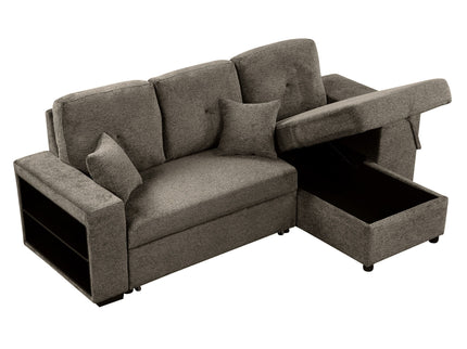 Reversible Sleeper Sectional Sofa Bed With Side Shelf And 2 Stools, Pull-Out L-Shaped Sofa Bed, Corner Sofa-Bed With Storage Chaise Left / Right Hande For Living Room