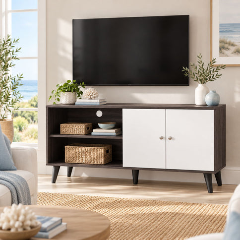 Amidon - TV Stand, With 2 Storage Shelves And 1 Cabinet