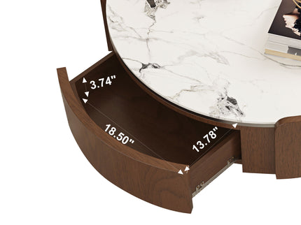 Round Coffee Table With Ball Feet, Dual Storage Drawers For Living Room - Walnut Brown