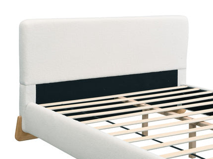 Elegant Boucle Upholstered Bed With Solid Wood Feet