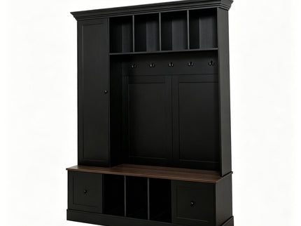 Hall Tree With Shoe Storage Bench, Entryway Coat Rack With 5 Hooks