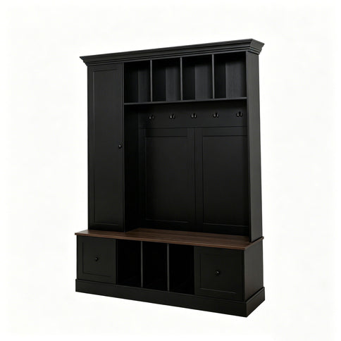 Hall Tree With Shoe Storage Bench, Entryway Coat Rack With 5 Hooks