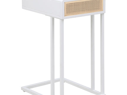Kenneth - C Shape Side Table With Single Drawer - White