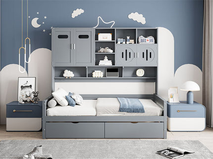 Daybed With All-In-One Cabinet And Shelf