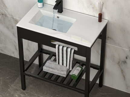 Console Sink With Legs, 32" X 18.5", Durable Porcela With Support - White / Black