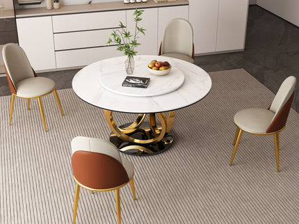 Round Dining Table With 360° Smooth Lazy Susan For Dining Room - Gold / Black / White