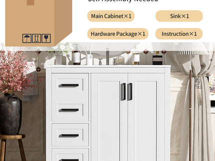 Bathroom Vanity With Sink, Soft Close Doors, Adjustable Shelf & 3 Drawers