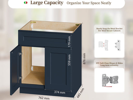 Shaker Base Cabinet With Soft-Close Drawer & Double Doors, Adjustable Shelf