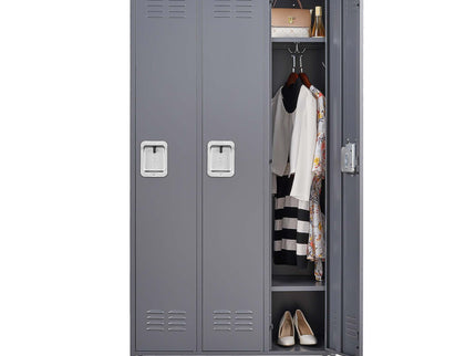 3 Door Lockers With Lock For Home, Gym, Office, School, And Garage - Gray